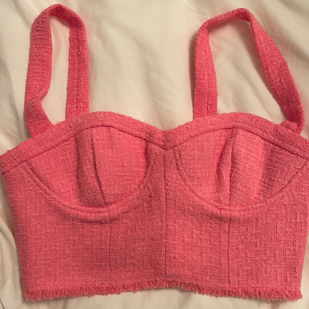 Zara Tweed Pink Bustier Crop Top size Medium